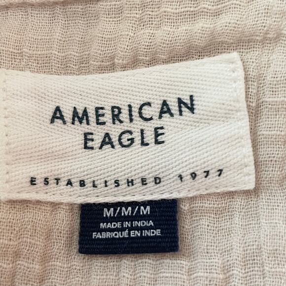 American Eagle Cotton Gauze Button Down Shirt Women MED Oversized Beachy Casual - Picture 7 of 9